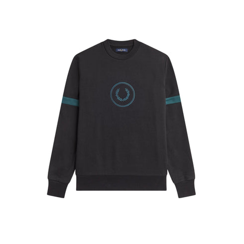 Felpa Uomo girocollo con logo grande Nero petrolio Fred Perry- Francavilla Moda
